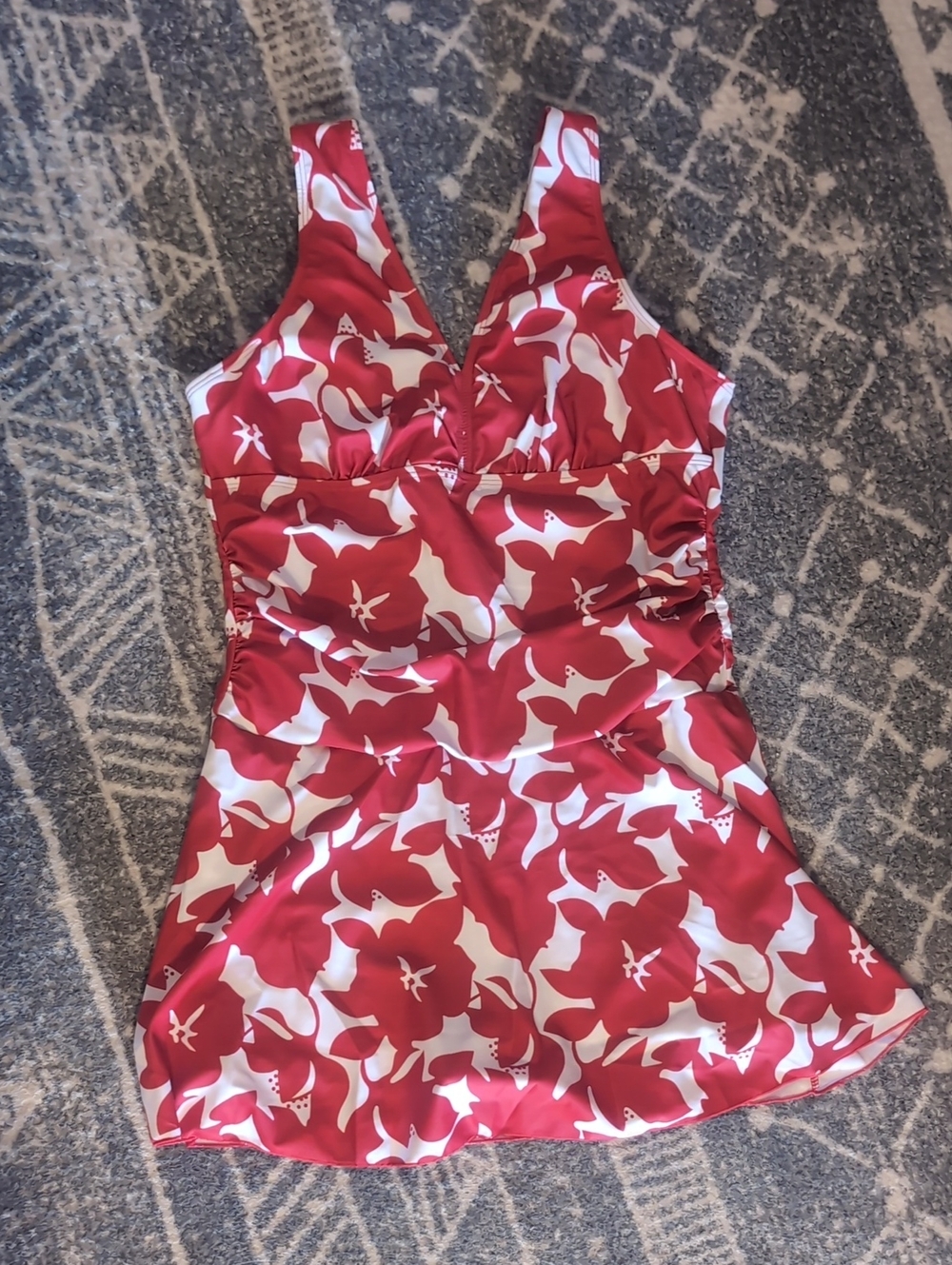 Red and White Floral Swimdress